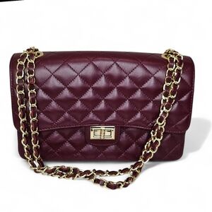 Burgundy Quilted Leather Shoulder Bag – Made in Italy